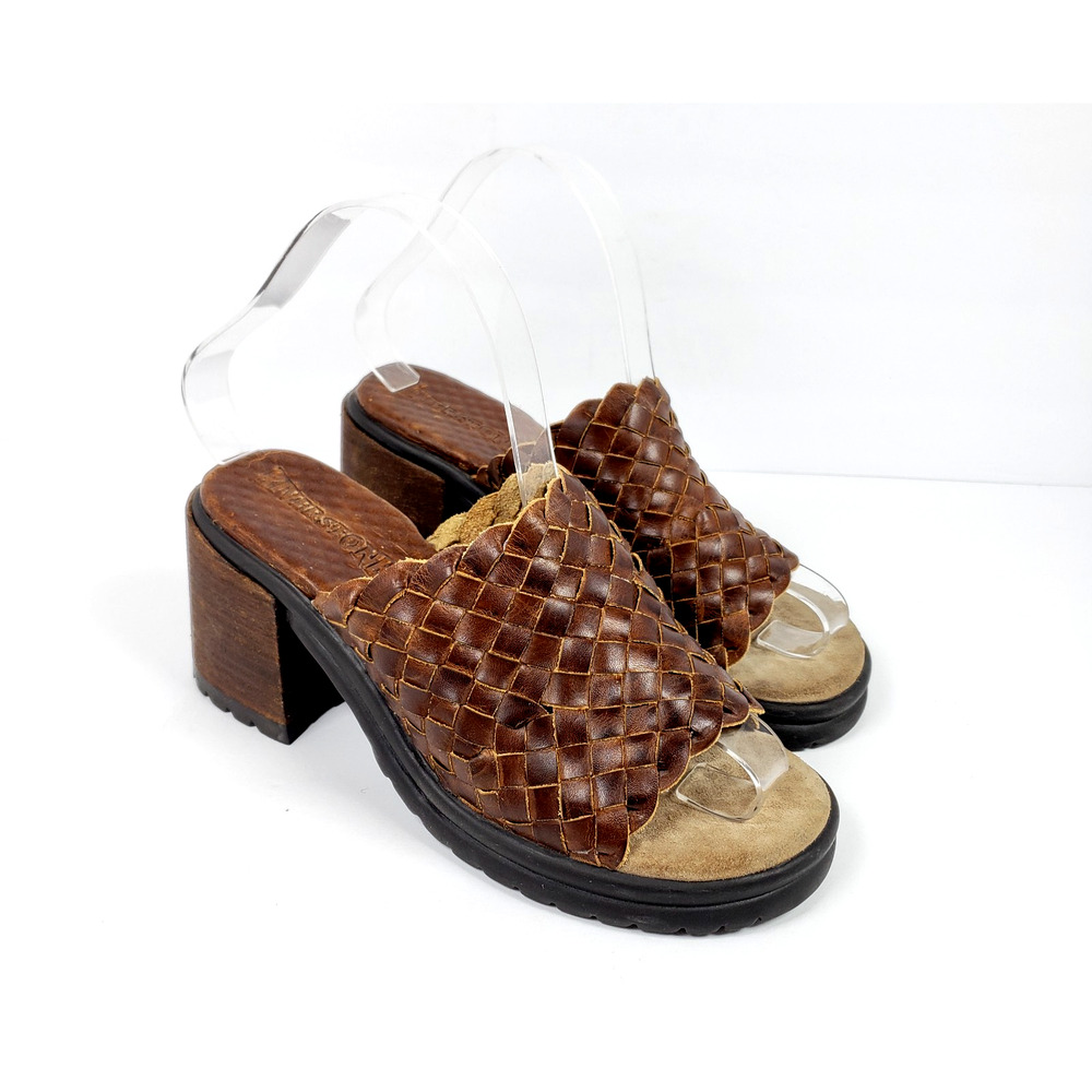 RiverStone Dalton Y2K Womens Size 6.5 Brown Leather Woven Chunky Slide Sandals